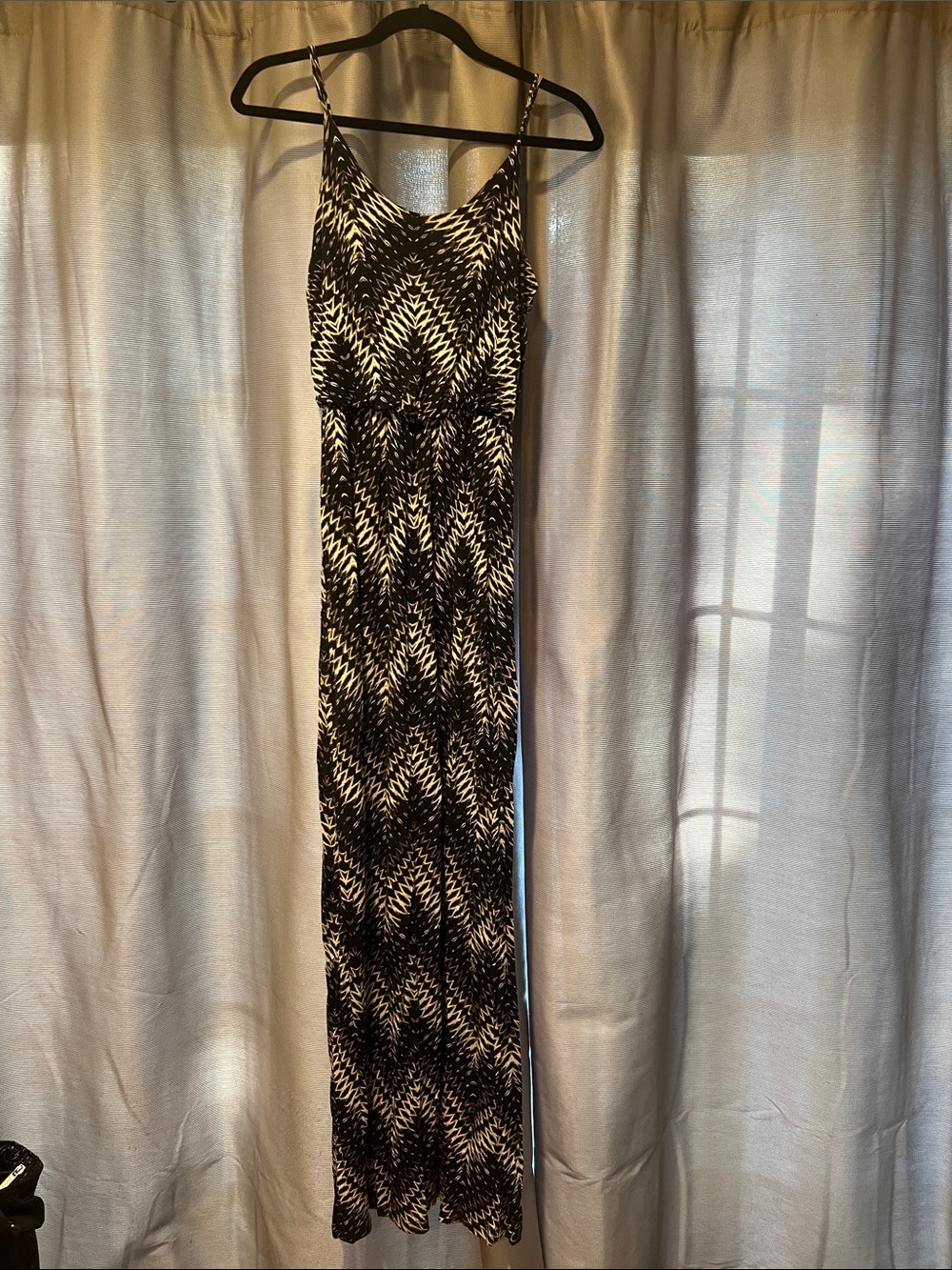 Lush Black and White Printed Spaghetti-Strap Maxi Dress